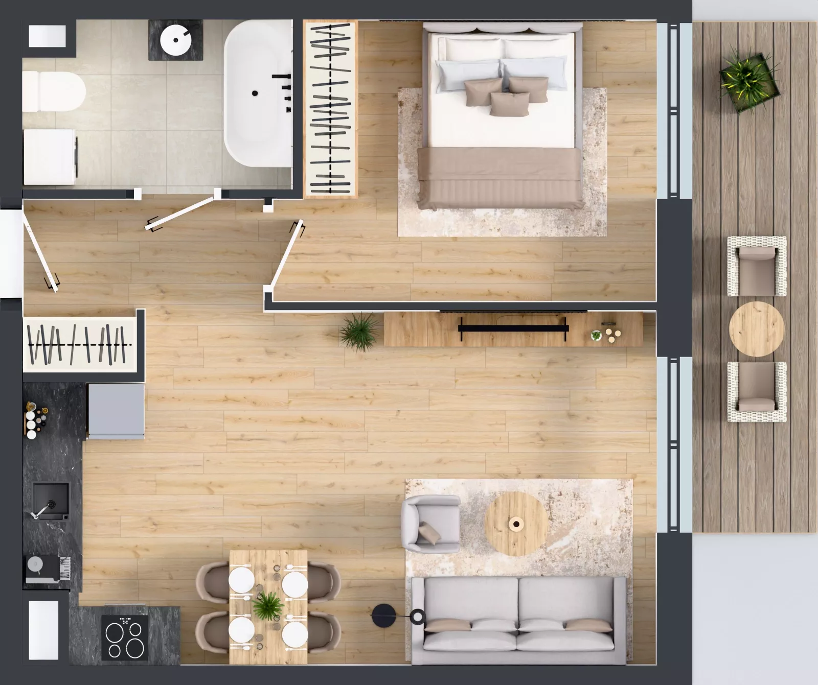 2 pokoje, mieszkanie 46,20 m², piętro 2, oferta nr A2/38, ESSA Kliny, Kraków, Swoszowice, Kliny, ul. Anny Szwed-Śniadowskiej