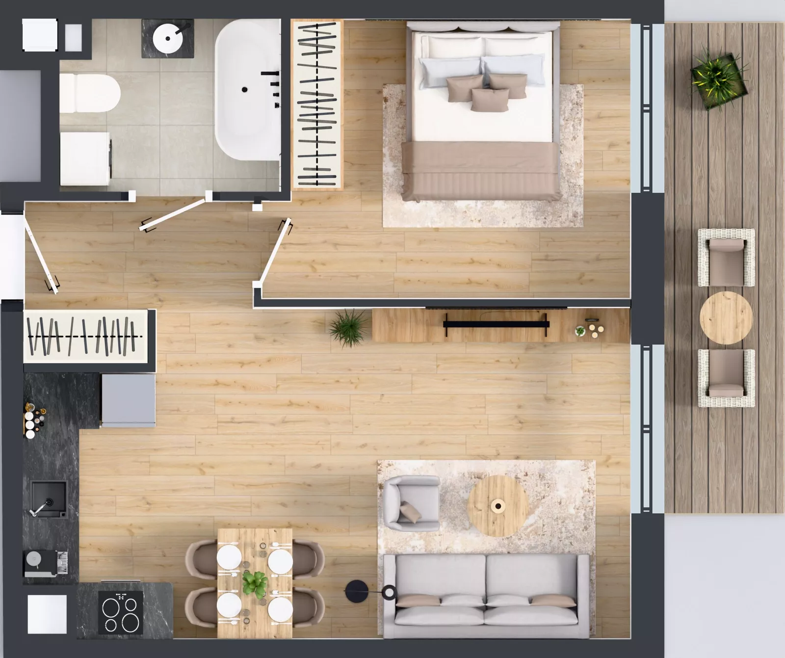 2 pokoje, mieszkanie 45,45 m², piętro 3, oferta nr A2/45, ESSA Kliny, Kraków, Swoszowice, Kliny, ul. Anny Szwed-Śniadowskiej