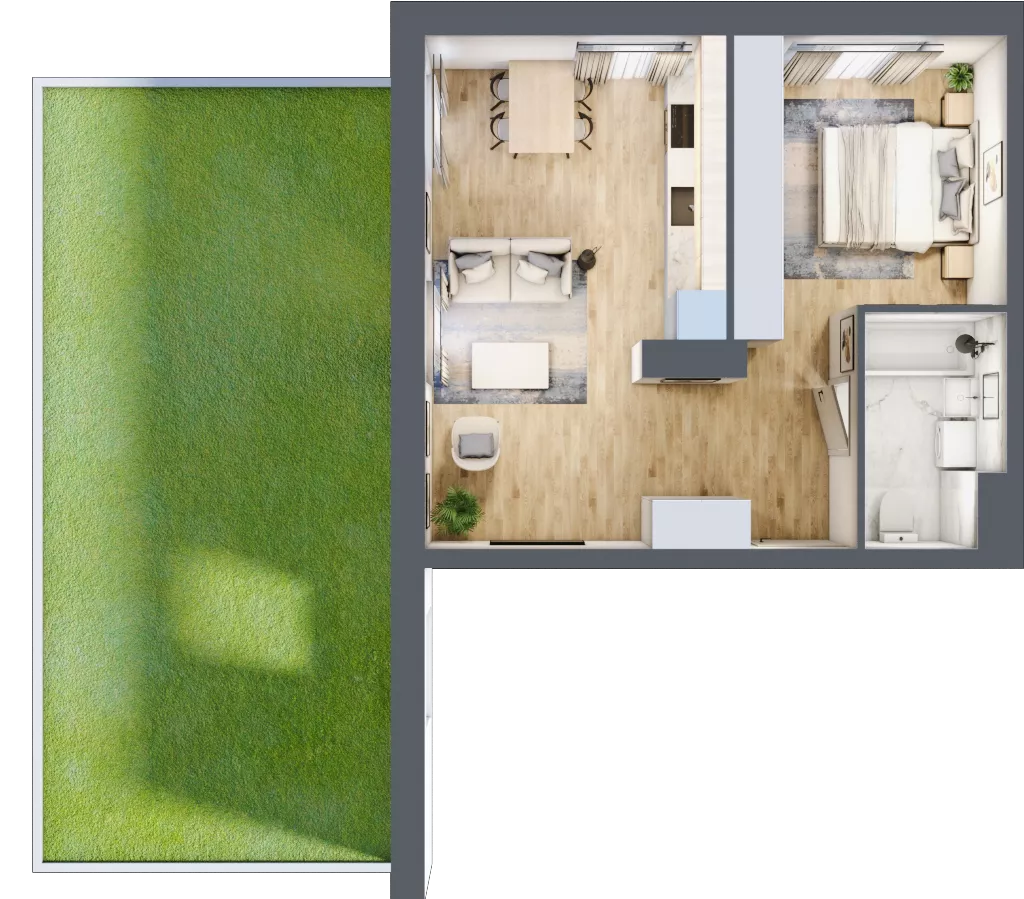 1 pokój, mieszkanie 42,79 m², parter, oferta nr A1.1.0.M1, Nowe Promenady, Wrocław, Kleczków, Psie Pole, ul. Czesława Miłosza