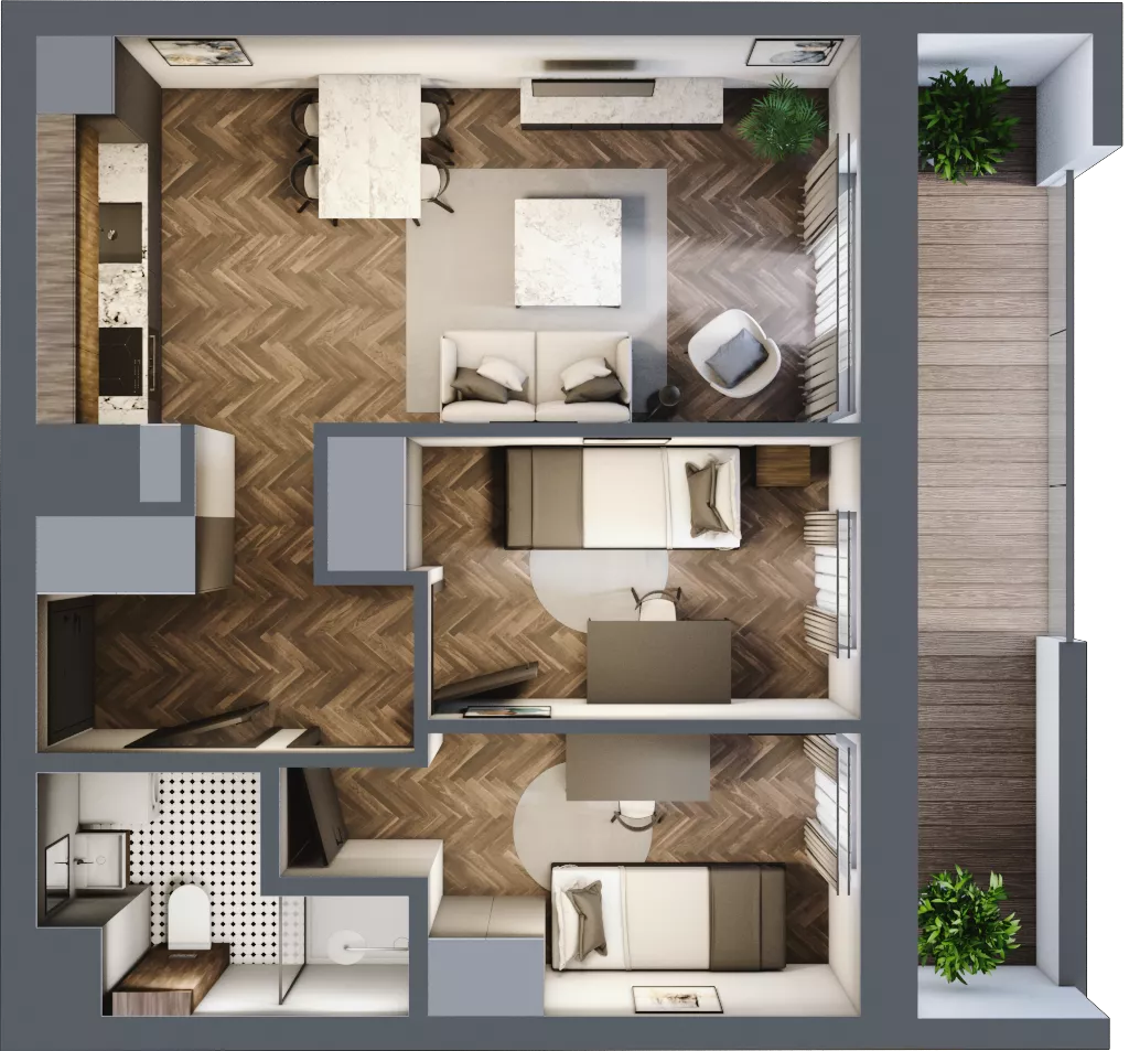 3 pokoje, mieszkanie 44,66 m², piętro 1, oferta nr 1-55, Fromborska, Elbląg, Nad Jarem, ul. Fromborska 2B