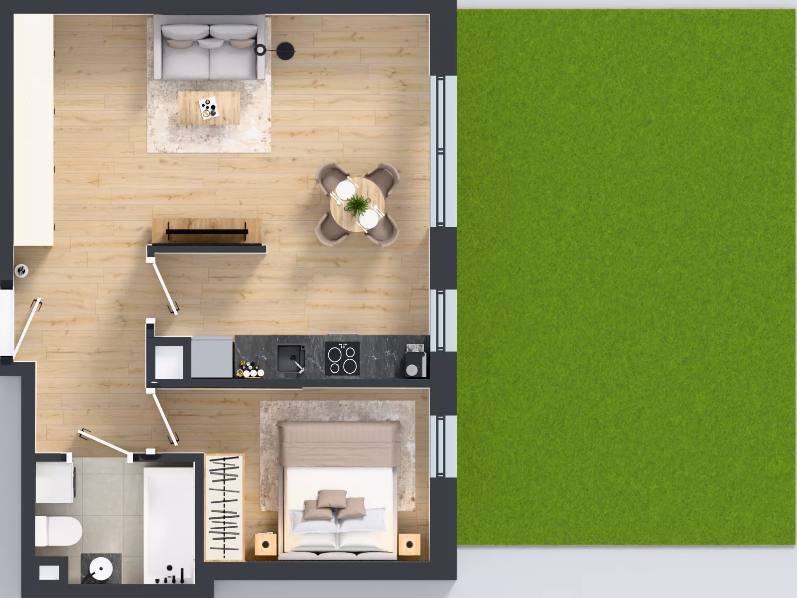 2 pokoje, mieszkanie 45,58 m², parter, oferta nr K2.03, Korkowa 146, Warszawa, Wawer, ul. Korkowa 146