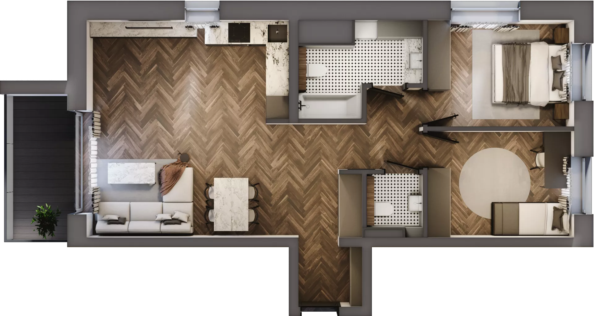 3 pokoje, mieszkanie 65,61 m², piętro 2, oferta nr 2_12, Zielony Horyzont Apartamenty, Łódź, Widzew, Stoki, ul. Jędrowizna