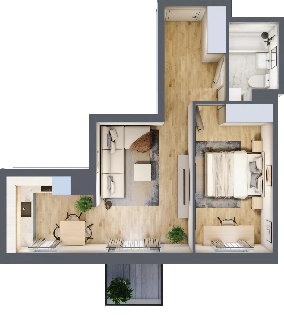 2 pokoje, mieszkanie 42,89 m², piętro 3, oferta nr B2.A312, Osiedle ArtPark, Łódź, Polesie, ul. Wołowa 4a