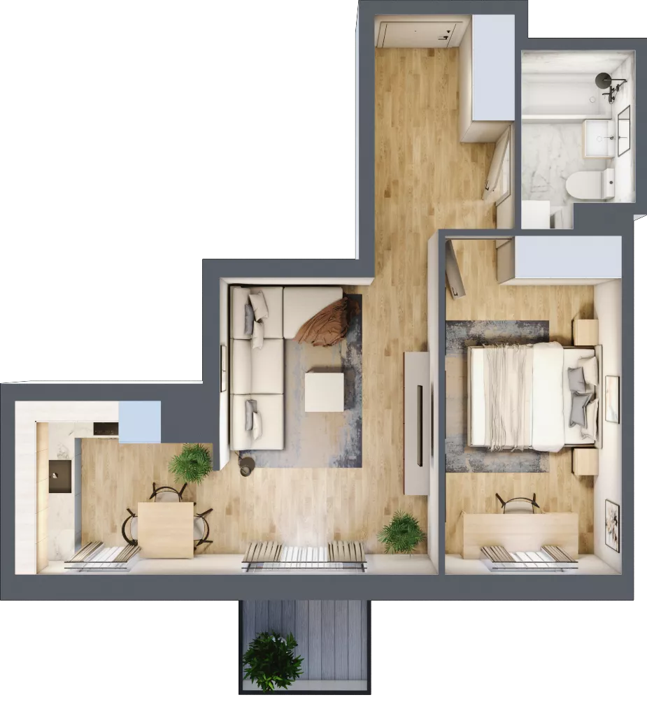 2 pokoje, mieszkanie 42,89 m², piętro 7, oferta nr B2.A712, Osiedle ArtPark, Łódź, Polesie, ul. Wołowa 4a