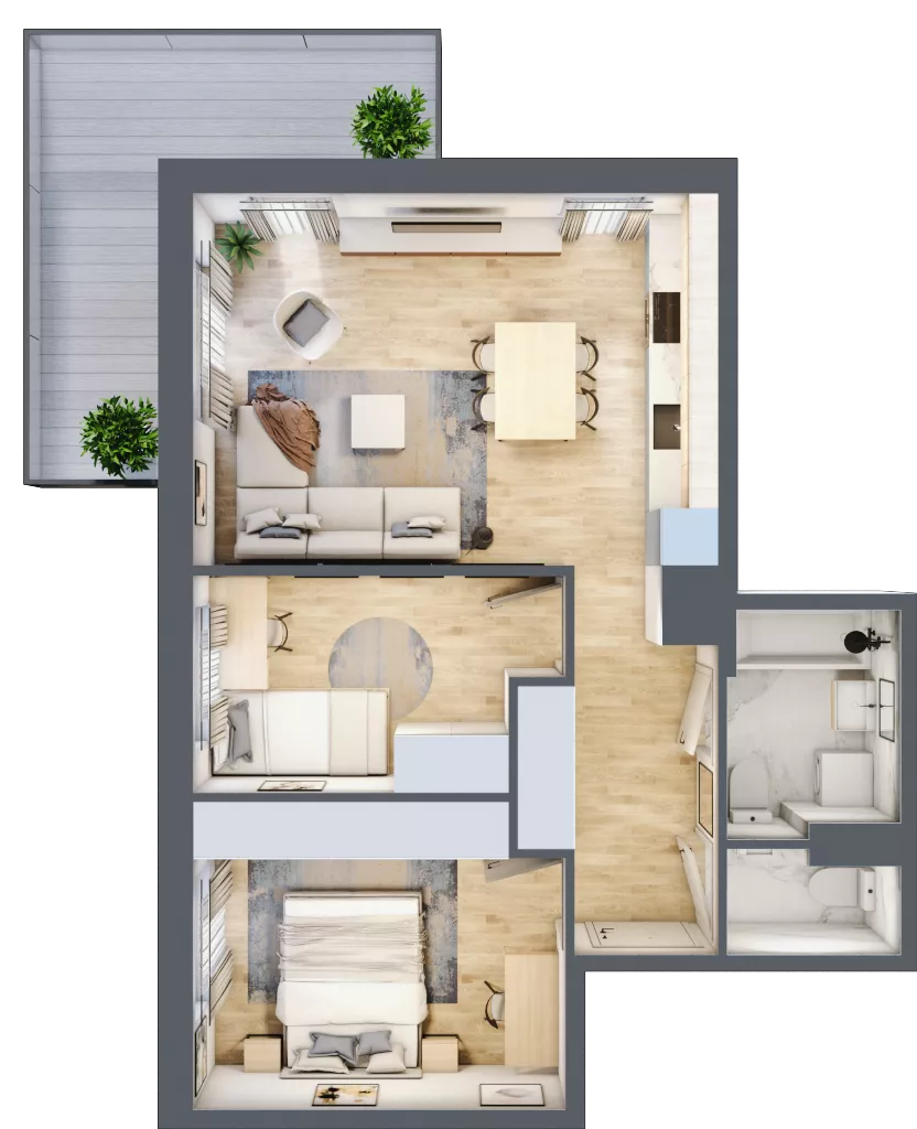 3 pokoje, mieszkanie 55,08 m², piętro 7, oferta nr B2.A704, Osiedle ArtPark, Łódź, Polesie, ul. Wołowa 4a