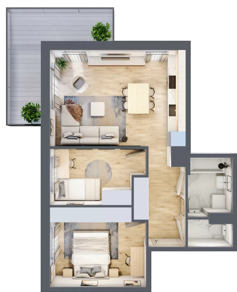 3 pokoje, mieszkanie 55,08 m², piętro 5, oferta nr B2.A504, Osiedle ArtPark, Łódź, Polesie, ul. Wołowa 4a