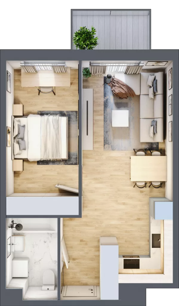 2 pokoje, mieszkanie 42,58 m², piętro 6, oferta nr B2.A606, Osiedle ArtPark, Łódź, Polesie, ul. Wołowa 4a