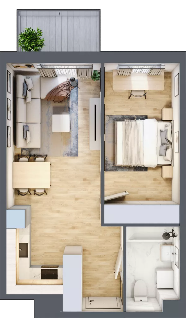 2 pokoje, mieszkanie 42,58 m², piętro 4, oferta nr B2.A407, Osiedle ArtPark, Łódź, Polesie, ul. Wołowa 4a