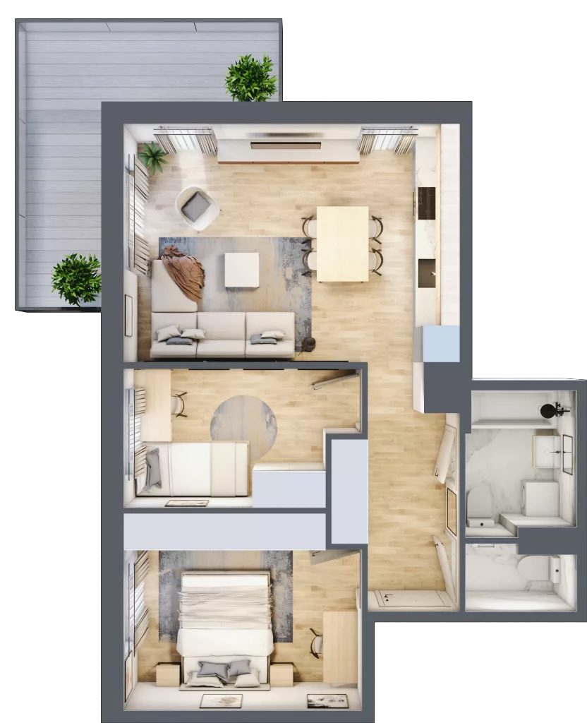 3 pokoje, mieszkanie 55,08 m², piętro 4, oferta nr B2.A404, Osiedle ArtPark, Łódź, Polesie, ul. Wołowa 4a