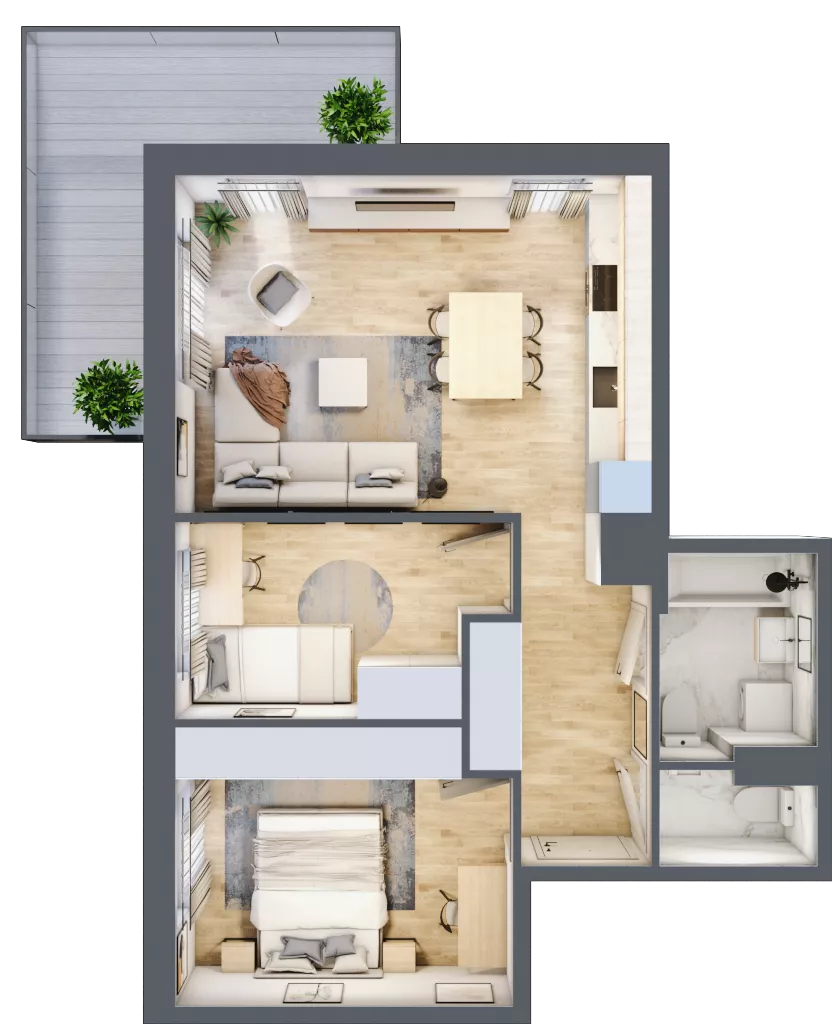 3 pokoje, mieszkanie 55,08 m², piętro 6, oferta nr B2.A604, Osiedle ArtPark, Łódź, Polesie, ul. Wołowa 4a