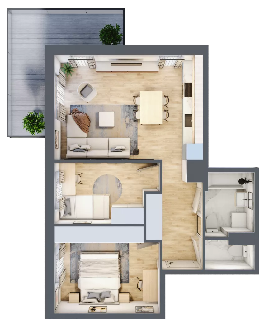 3 pokoje, mieszkanie 55,08 m², piętro 3, oferta nr B2.A304, Osiedle ArtPark, Łódź, Polesie, ul. Wołowa 4a