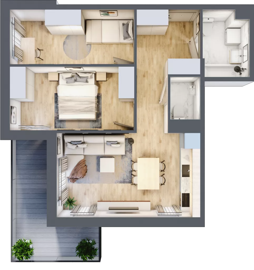 3 pokoje, mieszkanie 55,04 m², piętro 3, oferta nr B2.A303, Osiedle ArtPark, Łódź, Polesie, ul. Wołowa 4a