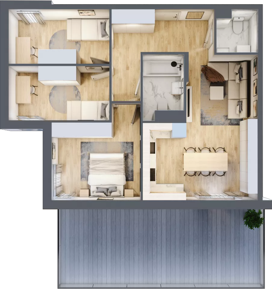 4 pokoje, mieszkanie 74,05 m², piętro 1, oferta nr B2.A102, Osiedle ArtPark, Łódź, Polesie, ul. Wołowa 4a