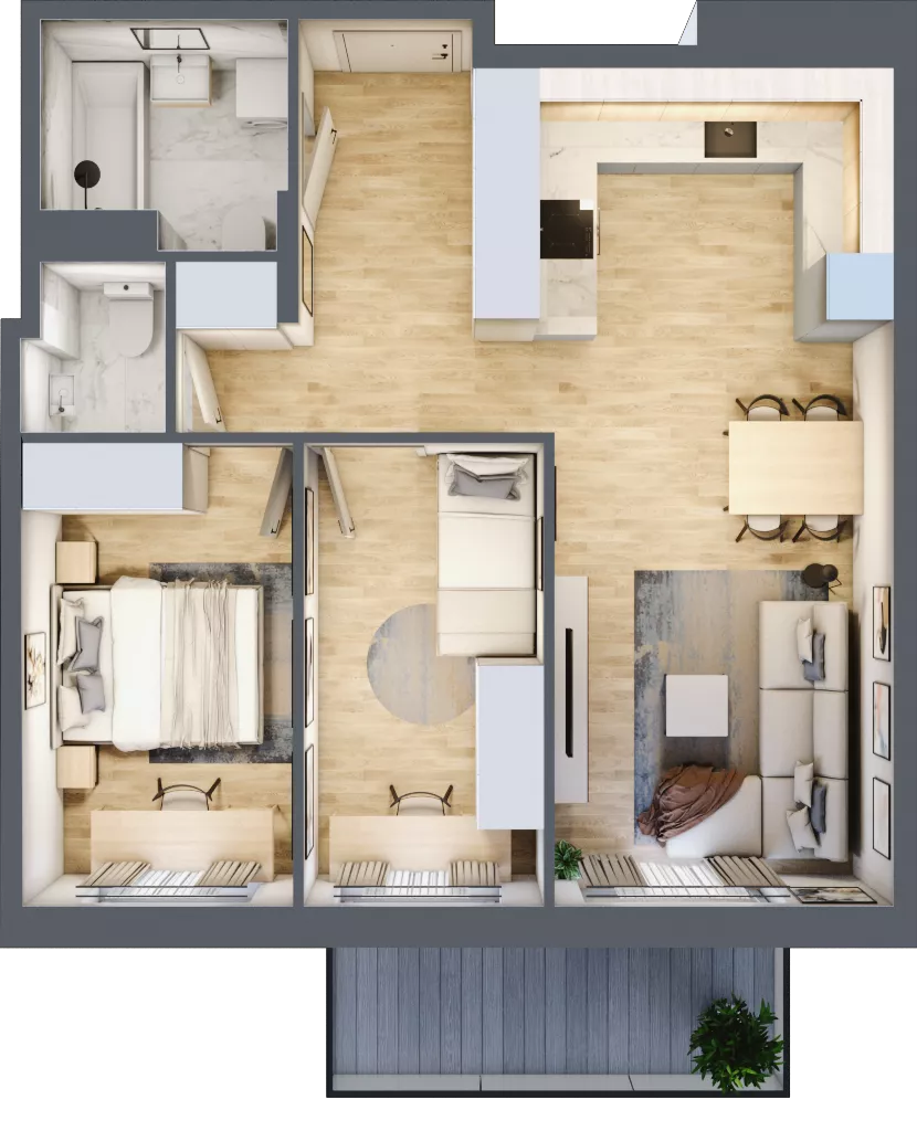 3 pokoje, mieszkanie 58,65 m², piętro 5, oferta nr B2.A511, Osiedle ArtPark, Łódź, Polesie, ul. Wołowa 4a