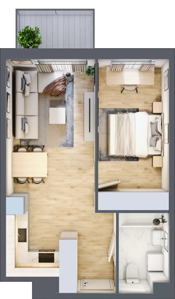 2 pokoje, mieszkanie 42,58 m², piętro 3, oferta nr B2.A307, Osiedle ArtPark, Łódź, Polesie, ul. Wołowa 4a