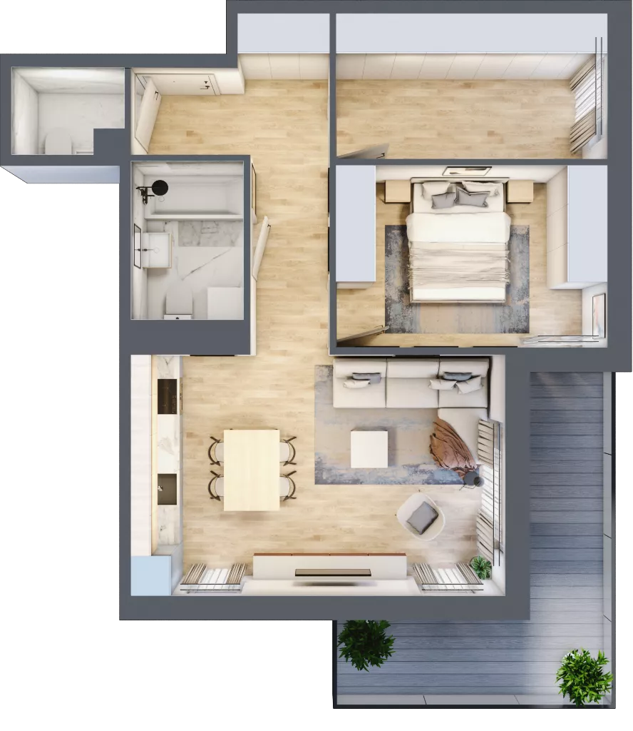 3 pokoje, mieszkanie 56,36 m², piętro 2, oferta nr B3.B207, Osiedle ArtPark, Łódź, Polesie, ul. Wołowa 4a