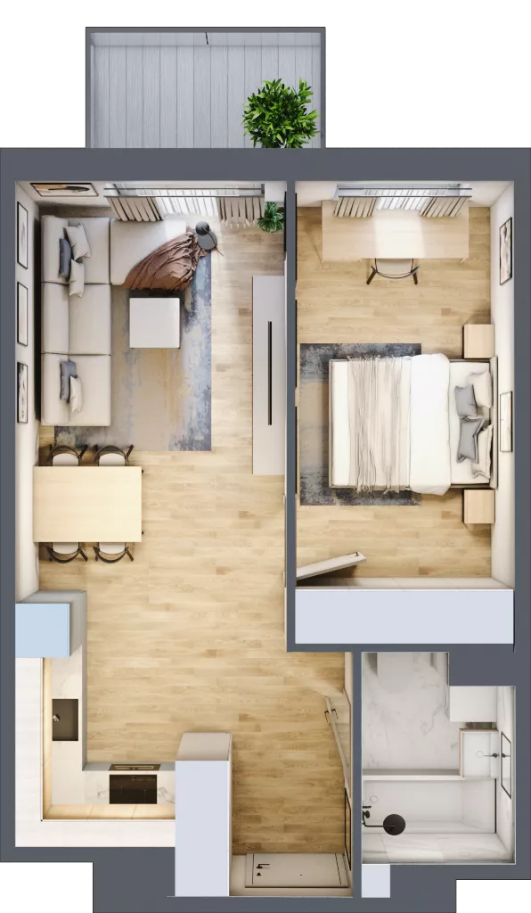 2 pokoje, mieszkanie 42,02 m², piętro 4, oferta nr B3.B404, Osiedle ArtPark, Łódź, Polesie, ul. Wołowa 4a