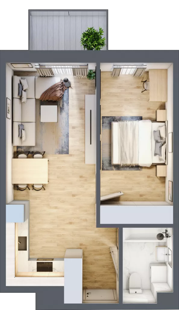 2 pokoje, mieszkanie 42,52 m², piętro 3, oferta nr B3.A307, Osiedle ArtPark, Łódź, Polesie, ul. Wołowa 4a
