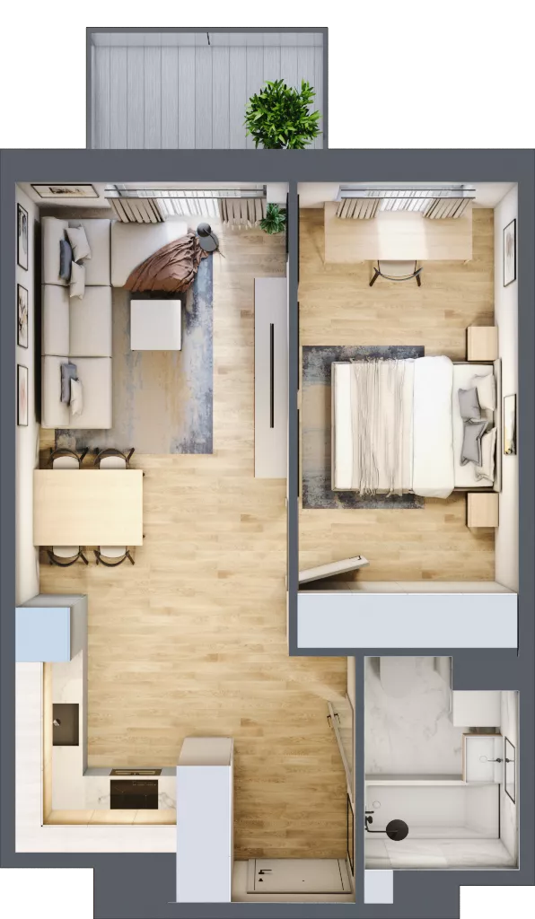 2 pokoje, mieszkanie 42,02 m², piętro 2, oferta nr B3.B204, Osiedle ArtPark, Łódź, Polesie, ul. Wołowa 4a