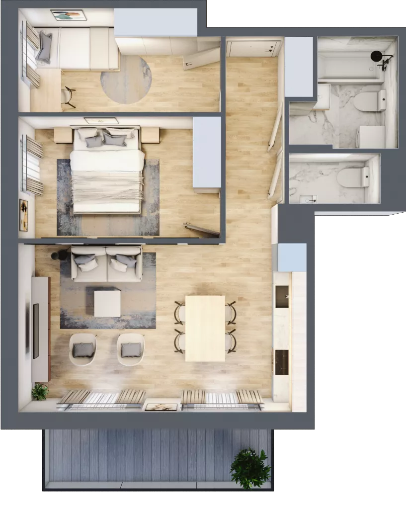 3 pokoje, mieszkanie 55,63 m², piętro 2, oferta nr B3.A203, Osiedle ArtPark, Łódź, Polesie, ul. Wołowa 4a