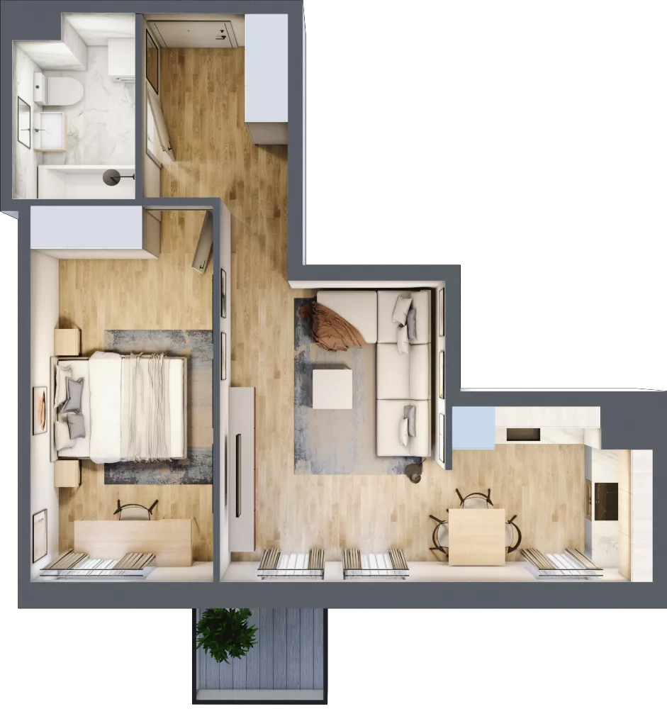 2 pokoje, mieszkanie 44,58 m², piętro 8, oferta nr B3.B801, Osiedle ArtPark, Łódź, Polesie, ul. Wołowa 4a