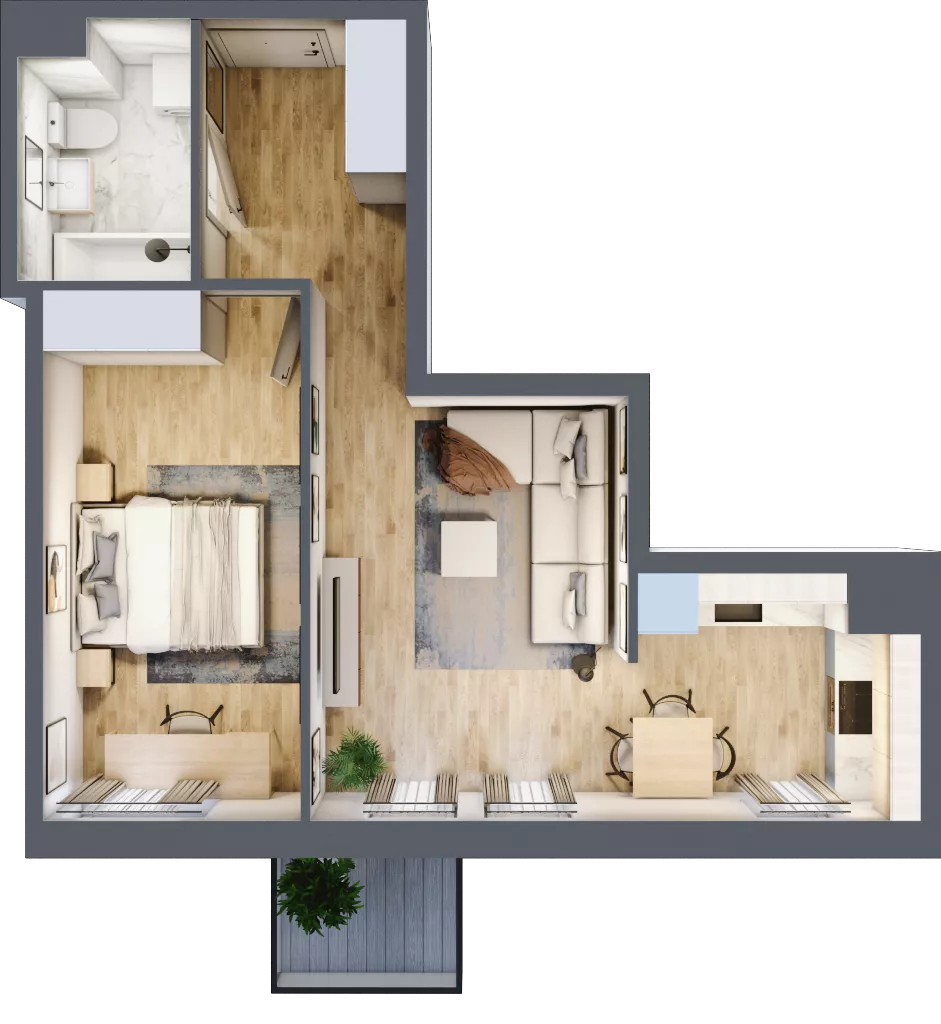 2 pokoje, mieszkanie 44,58 m², piętro 5, oferta nr B3.B501, Osiedle ArtPark, Łódź, Polesie, ul. Wołowa 4a
