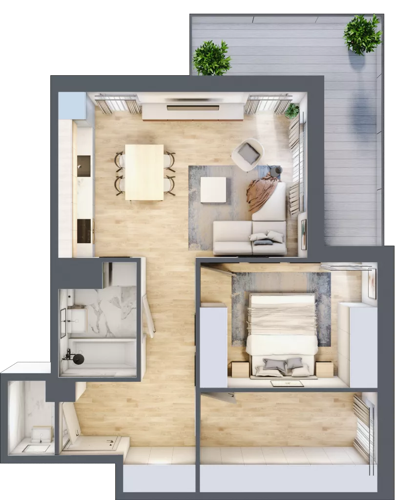 2 pokoje, mieszkanie 54,32 m², piętro 2, oferta nr B3.B206, Osiedle ArtPark, Łódź, Polesie, ul. Wołowa 4a