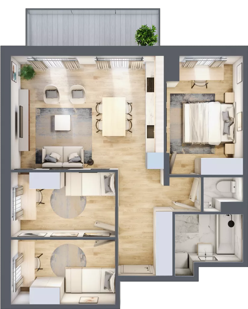 4 pokoje, mieszkanie 67,69 m², piętro 1, oferta nr B3.A104, Osiedle ArtPark, Łódź, Polesie, ul. Wołowa 4a