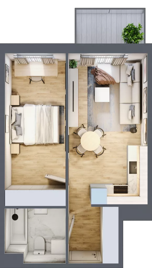 2 pokoje, mieszkanie 39,74 m², piętro 6, oferta nr B3.B605, Osiedle ArtPark, Łódź, Polesie, ul. Wołowa 4a