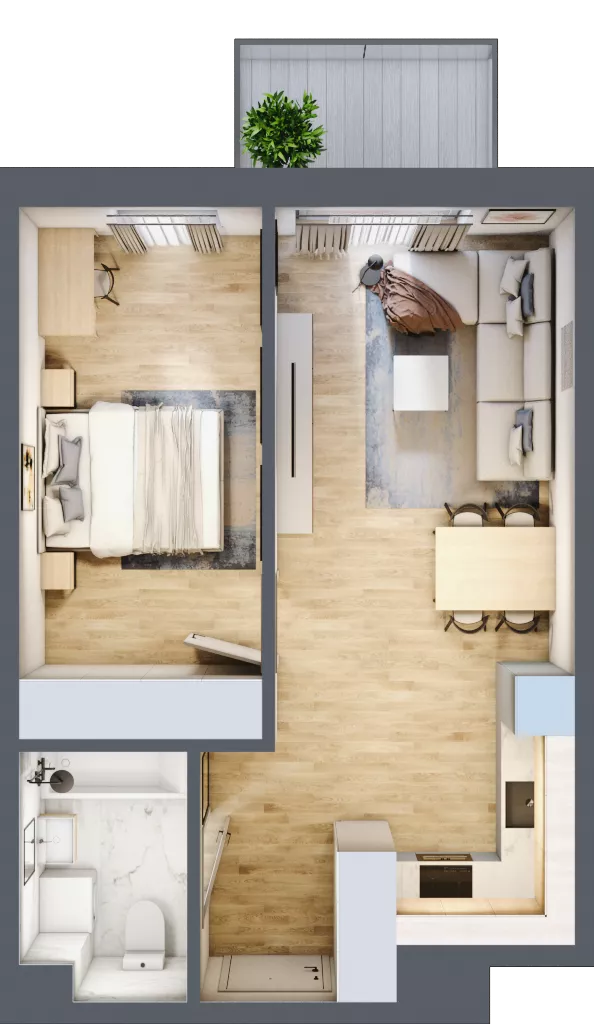 2 pokoje, mieszkanie 42,61 m², piętro 1, oferta nr B3.B102, Osiedle ArtPark, Łódź, Polesie, ul. Wołowa 4a