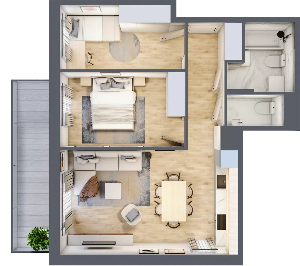 3 pokoje, mieszkanie 55,63 m², piętro 4, oferta nr B3.A403, Osiedle ArtPark, Łódź, Polesie, ul. Wołowa 4a