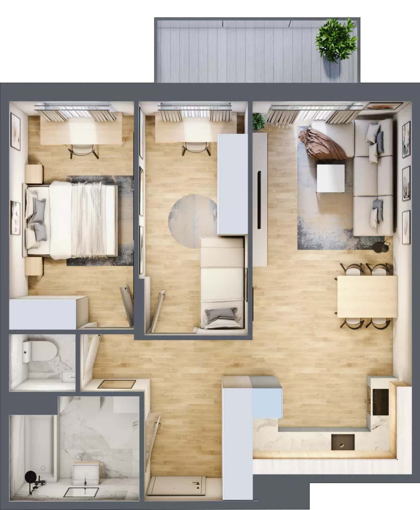 3 pokoje, mieszkanie 60,83 m², piętro 6, oferta nr B3.A605, Osiedle ArtPark, Łódź, Polesie, ul. Wołowa 4a
