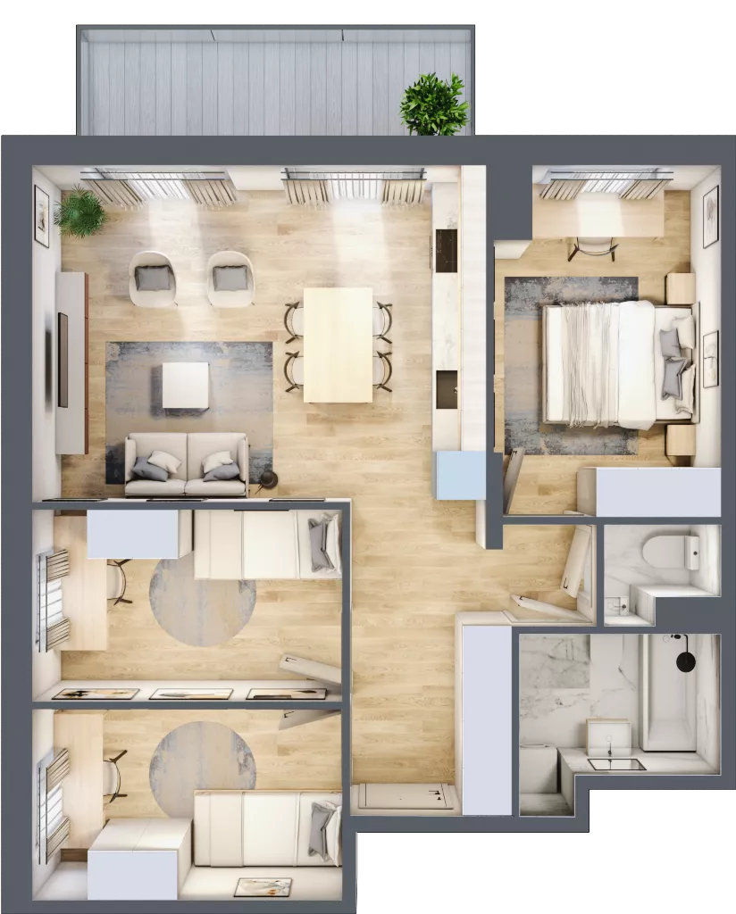 4 pokoje, mieszkanie 67,69 m², piętro 2, oferta nr B3.A204, Osiedle ArtPark, Łódź, Polesie, ul. Wołowa 4a