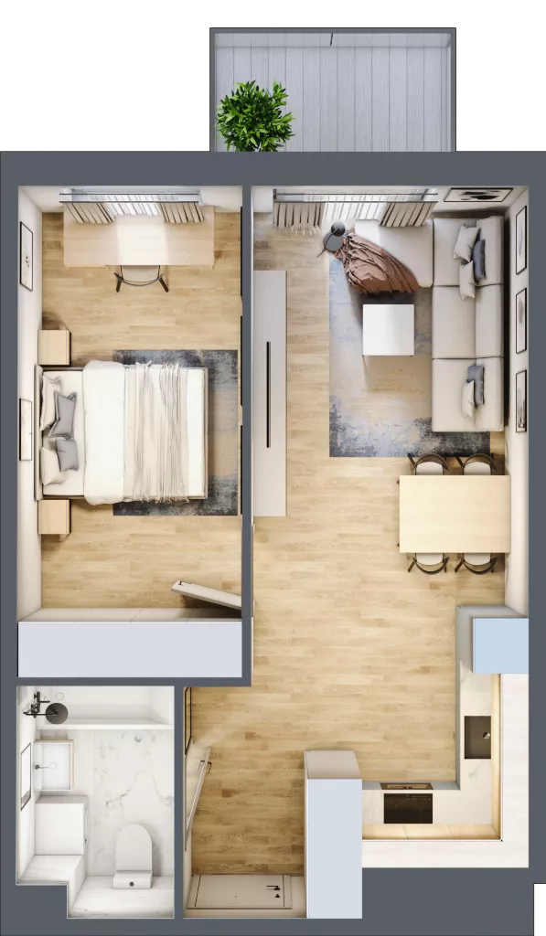 2 pokoje, mieszkanie 42,59 m², piętro 1, oferta nr B3.A106, Osiedle ArtPark, Łódź, Polesie, ul. Wołowa 4a