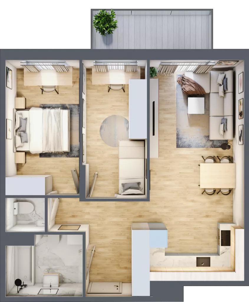 3 pokoje, mieszkanie 60,84 m², piętro 1, oferta nr B3.A105, Osiedle ArtPark, Łódź, Polesie, ul. Wołowa 4a
