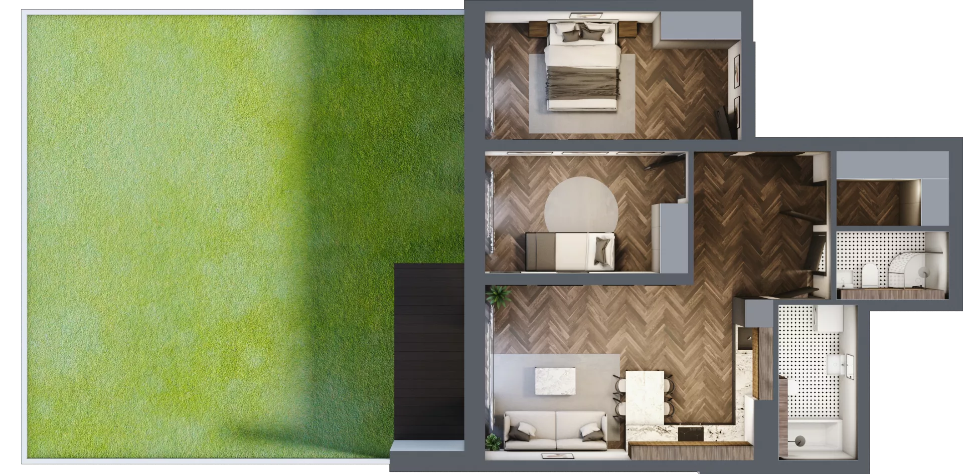 3 pokoje, mieszkanie 70,40 m², parter, oferta nr B12, Novy Mateczny, Kraków, Podgórze, ul. Łagiewnicka 33a