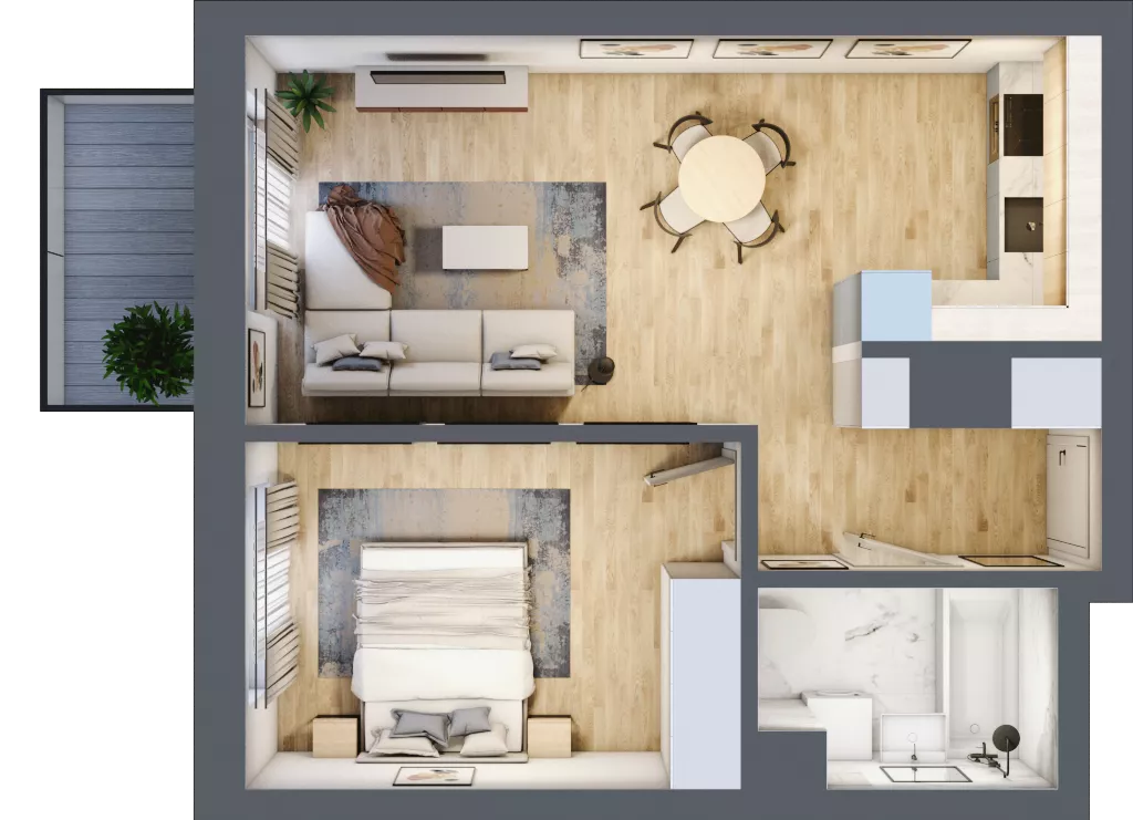 2 pokoje, mieszkanie 44,96 m², piętro 1, oferta nr B1.1.03, Zakamarki, Marki, Aleja Marszałka Józefa Piłsudskiego 102