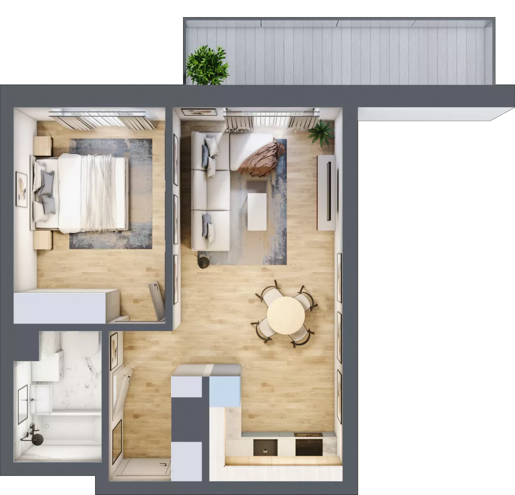 2 pokoje, mieszkanie 45,15 m², piętro 2, oferta nr B1.2.03, Zakamarki, Marki, Aleja Marszałka Józefa Piłsudskiego 102