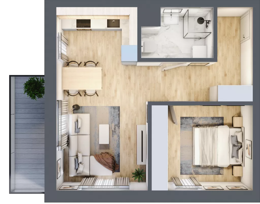 2 pokoje, mieszkanie 48,67 m², piętro 3, oferta nr B1.3.01, Zakamarki, Marki, Aleja Marszałka Józefa Piłsudskiego 102