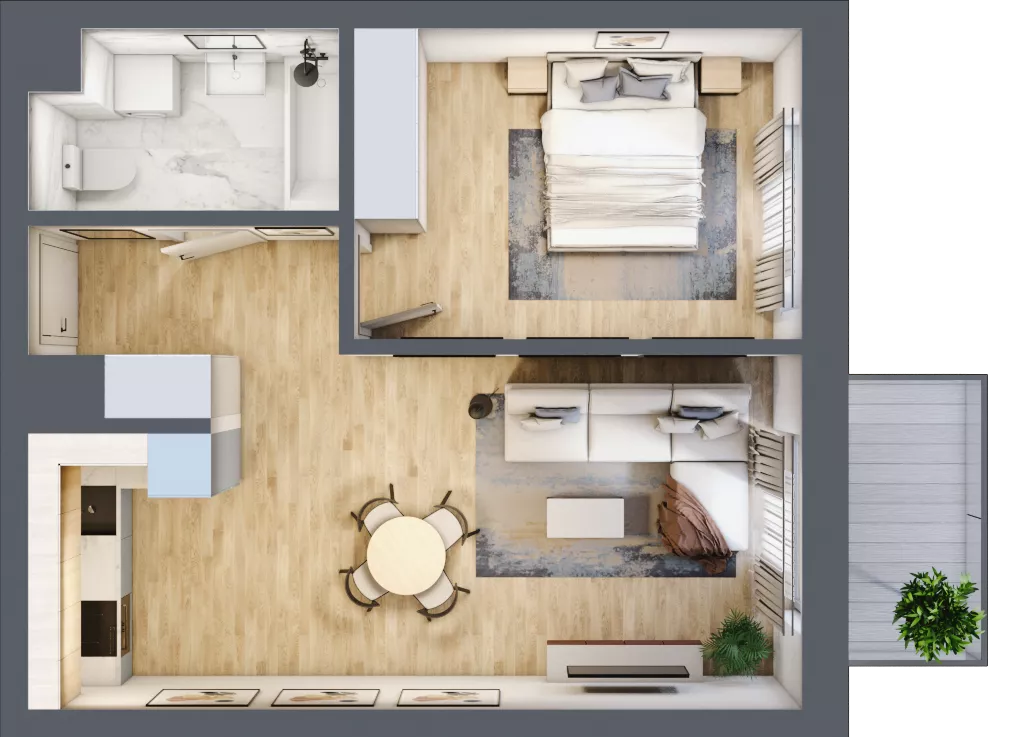 2 pokoje, mieszkanie 46,05 m², piętro 3, oferta nr B1.3.09, Zakamarki, Marki, Aleja Marszałka Józefa Piłsudskiego 102
