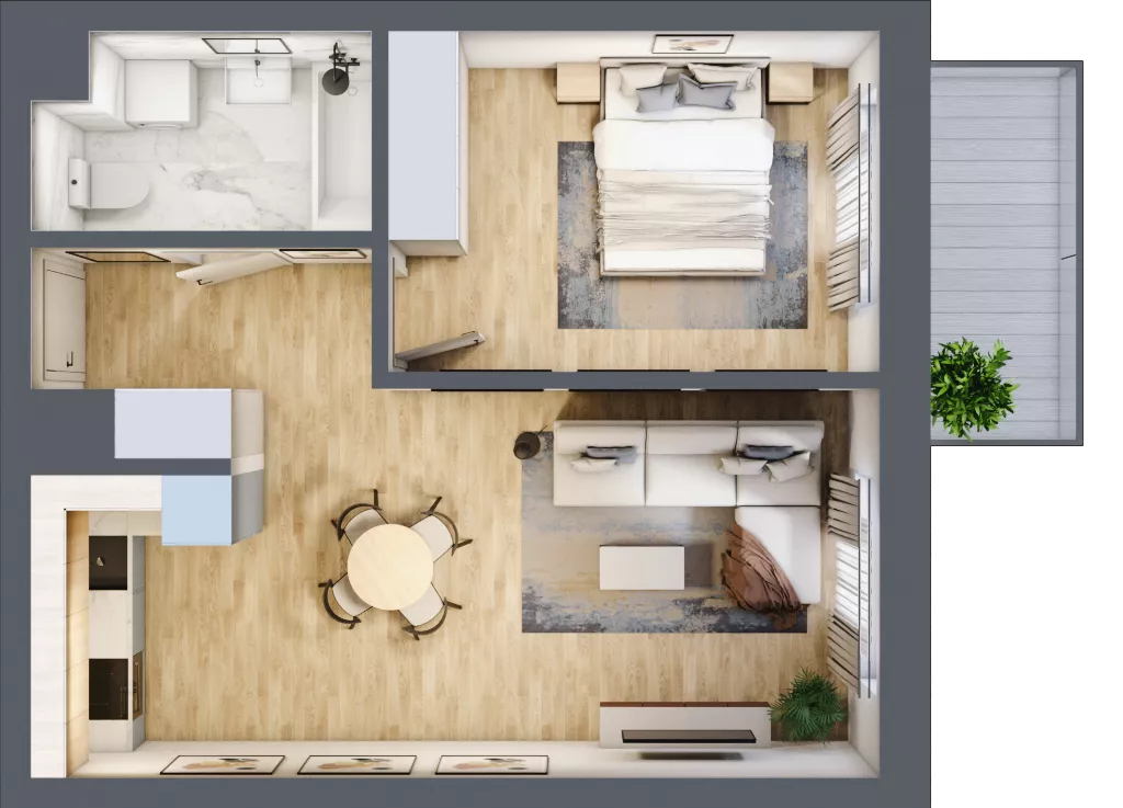 2 pokoje, mieszkanie 46,05 m², piętro 4, oferta nr B1.4.11, Zakamarki, Marki, Aleja Marszałka Józefa Piłsudskiego 102