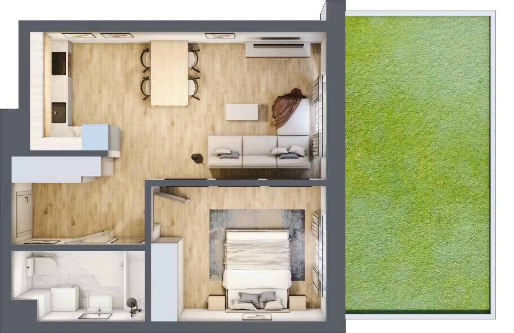 2 pokoje, mieszkanie 46,09 m², parter, oferta nr B2.0.04, Zakamarki, Marki, Aleja Marszałka Józefa Piłsudskiego 102