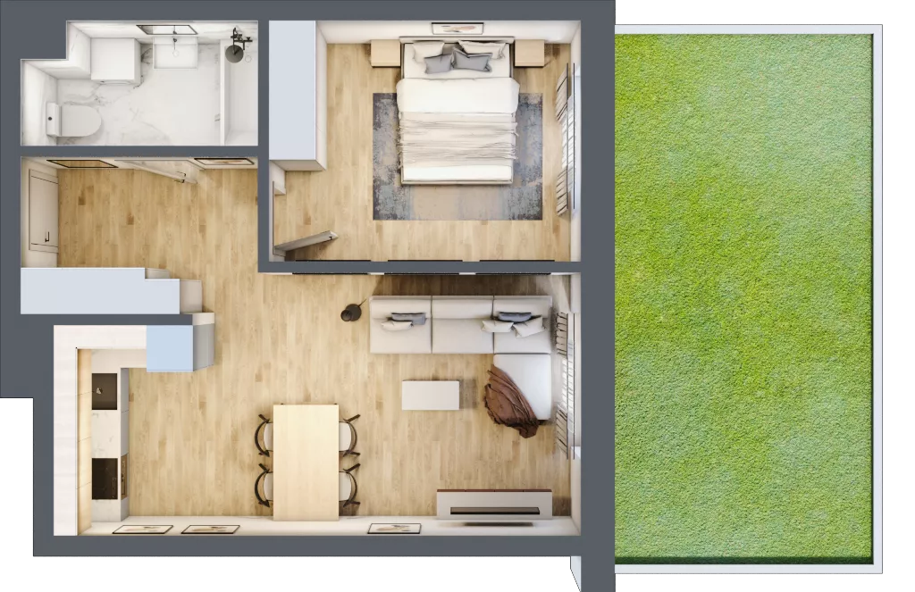 2 pokoje, mieszkanie 46,09 m², parter, oferta nr B2.0.05, Zakamarki, Marki, Aleja Marszałka Józefa Piłsudskiego 102