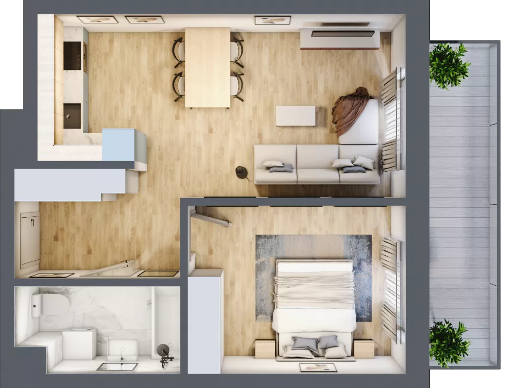 2 pokoje, mieszkanie 46,09 m², piętro 1, oferta nr B2.1.04, Zakamarki, Marki, Aleja Marszałka Józefa Piłsudskiego 102