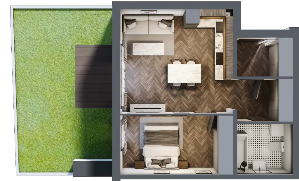 2 pokoje, mieszkanie 46,29 m², parter, oferta nr B3.1, Tarasy Moderno, Kraków, Łagiewniki-Borek Fałęcki, ul. Zbrojarzy