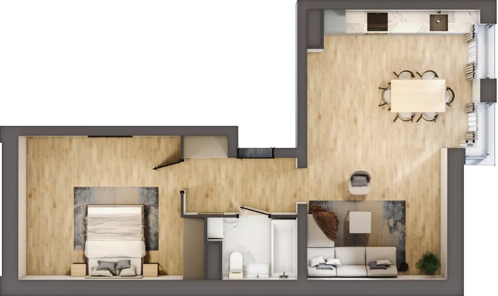 2 pokoje, mieszkanie 46,34 m², piętro 3, oferta nr E15, DA-KO Apartamenty, Gorzów Wielkopolski, ul. Żelazna