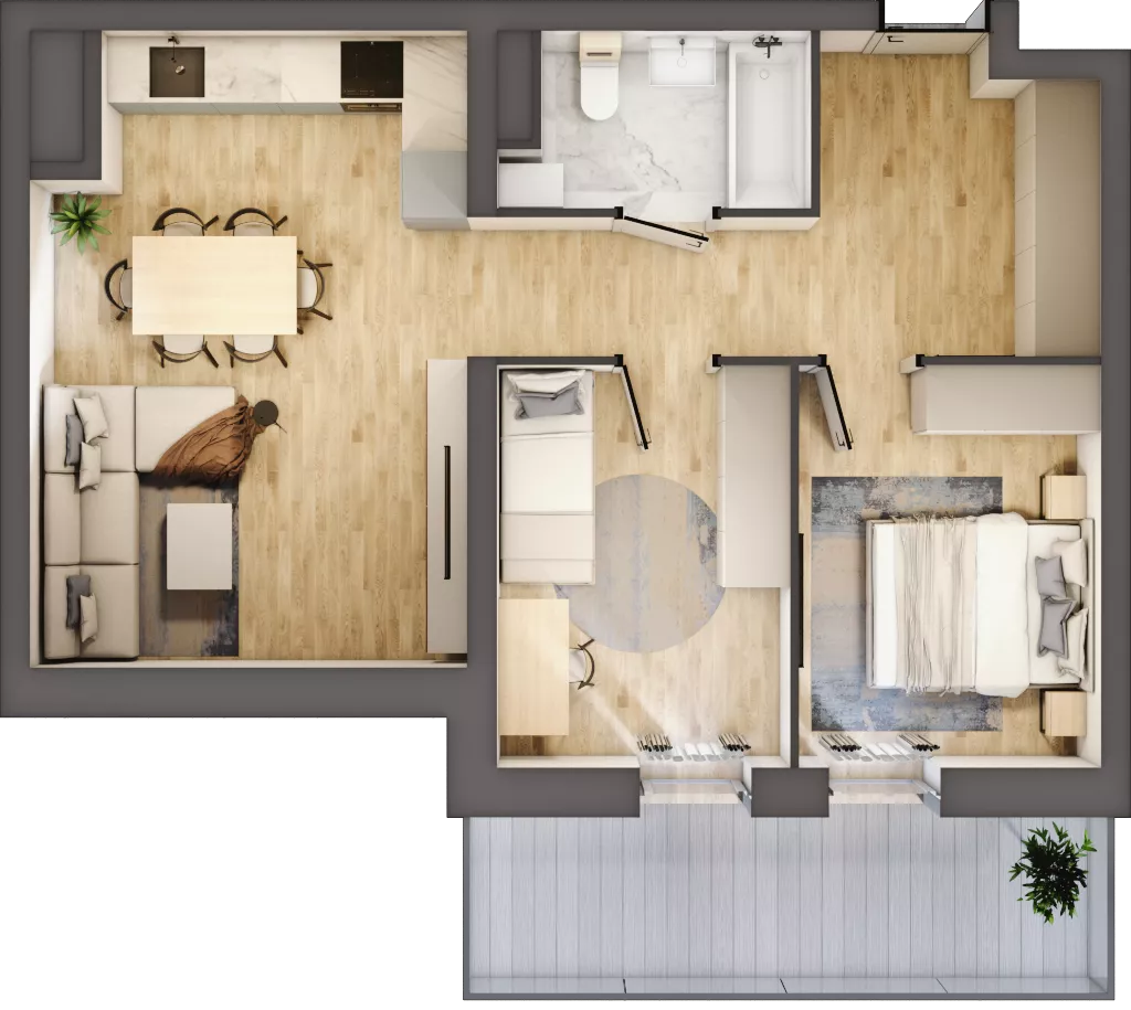 3 pokoje, mieszkanie 49,40 m², piętro 3, oferta nr D15, DA-KO Apartamenty, Gorzów Wielkopolski, ul. Żelazna