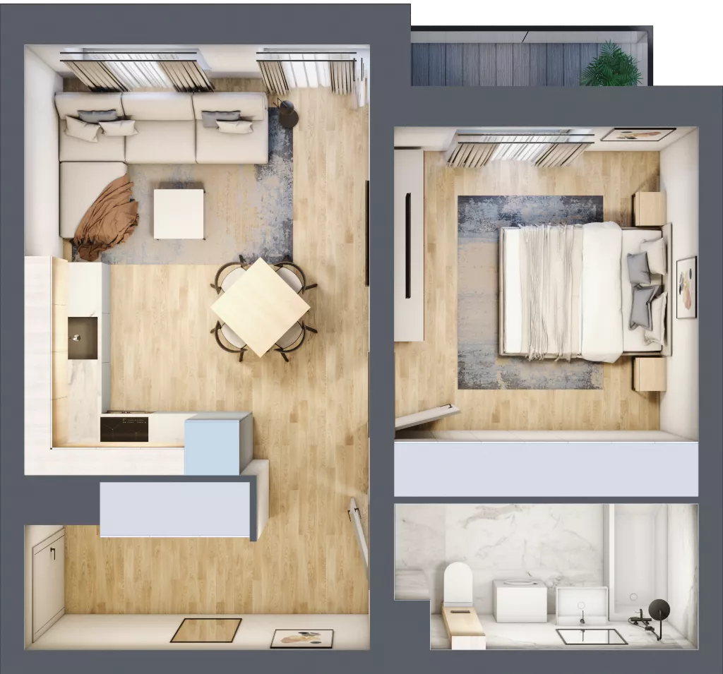 2 pokoje, mieszkanie 43,02 m², piętro 2, oferta nr C9, DA-KO Apartamenty, Gorzów Wielkopolski, ul. Żelazna