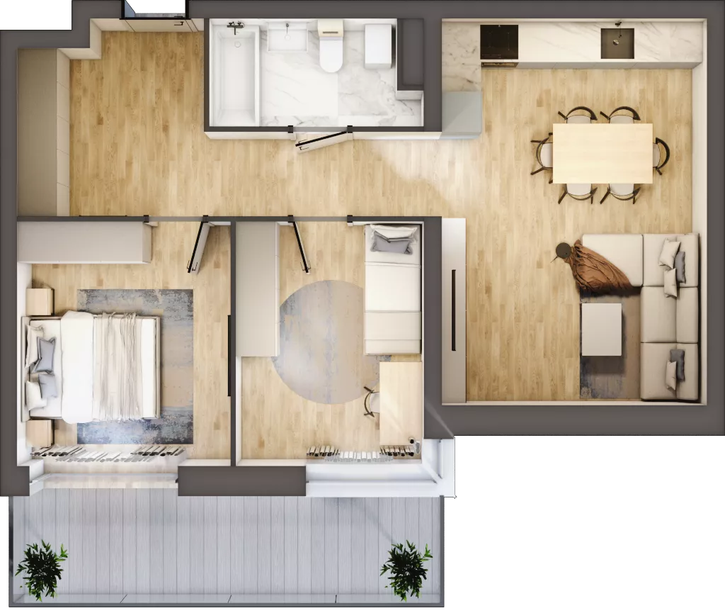 3 pokoje, mieszkanie 54,14 m², piętro 3, oferta nr C14, DA-KO Apartamenty, Gorzów Wielkopolski, ul. Żelazna