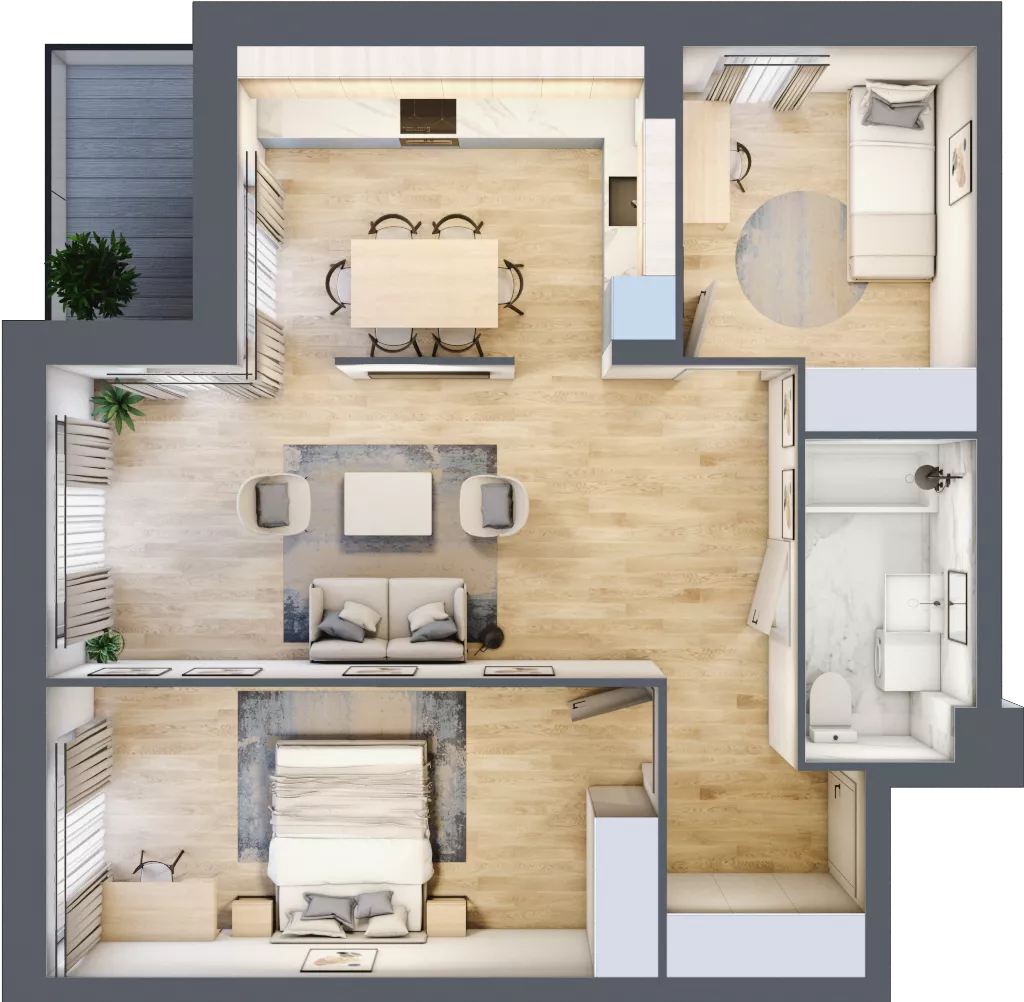 3 pokoje, mieszkanie 66,18 m², parter, oferta nr E02, Nowomiejska, Suwałki, Północ, ul. Nowomiejska